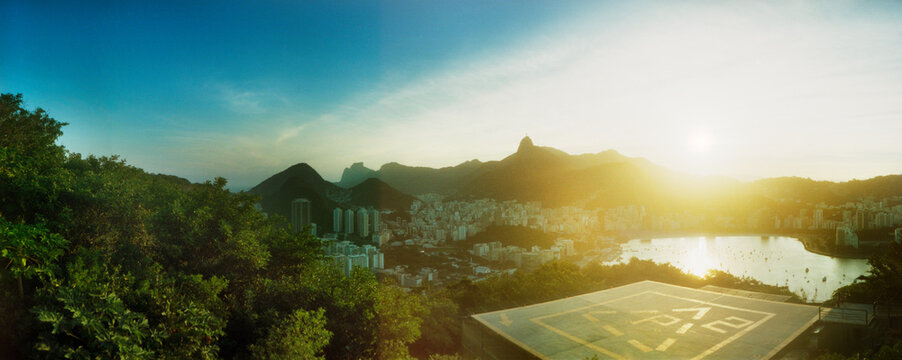 Helipad at the top of Sugarloaf Mountain at sunset, Rio de Janeiro, Brazil.