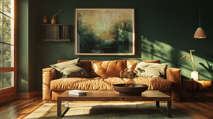 Beautiful Apartment, Sofa, Chair, Dining Table wall Mockup Interior design of modern living room