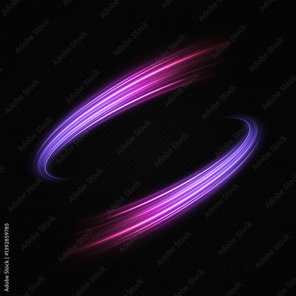Wall mural magic shining lines twirling on transparent background. sparkling wavy trails effect. glowing space 