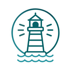 Fototapeta premium Lighthouse illustration with waves in a minimalist style 