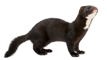 Curious American Mink in Dynamic Pose Front View on Transparent Background