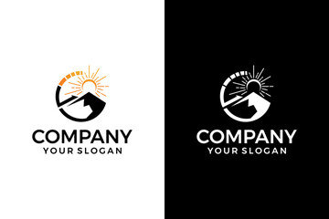 Naklejka premium Mountain and Sun logo design inspiration