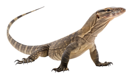 Asian Water Monitor Dynamic Pose with Curved Tail, Isolated on Transparent Background	