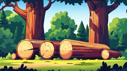 Fallen tree logs in a lush forest clearing.