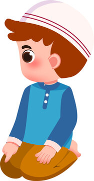 boy praying, blue shirt, white cap clip art preview