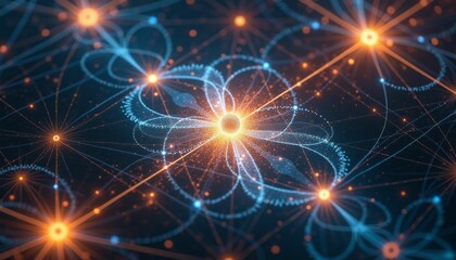 Abstract Neural Network Visualization with Glowing Orange Connections