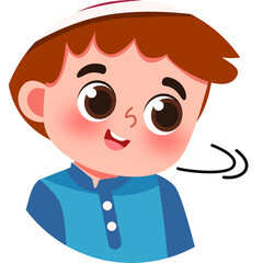 Obraz premium Cheerful Young Boy in Traditional Headwear, Expressive Cartoon Portrait