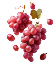 Bunch of fresh red grapes falling on transparent background
