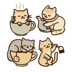 Cute Tea Time Cat Sticker Set