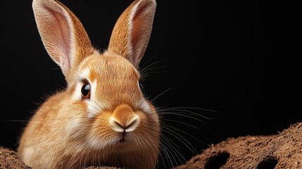 Obraz premium Rabbit Burrow Safety Concept, Cute Rabbit Observing from Burrow with Unique Network of Multiple Entrances in Natural Environment