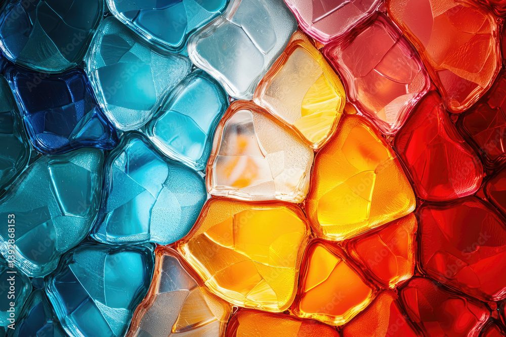 Poster abstract image of glossy, multicolored glass pieces creating a vibrant mosaic effect, showcasing a r