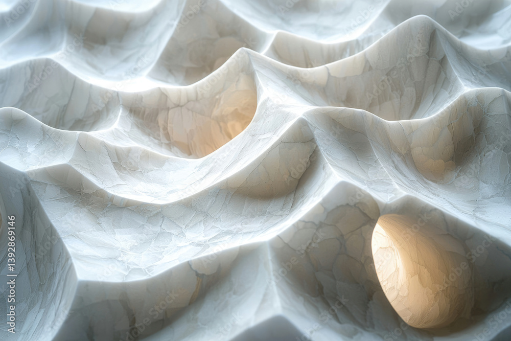 Poster Abstract textured waves form a sculptural landscape with subtle light glowing from within the structure.