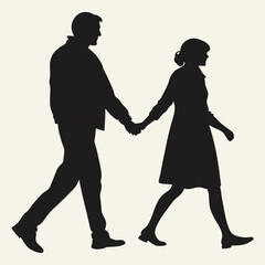 couple holding hands while walking silhouette vector design art and illustration