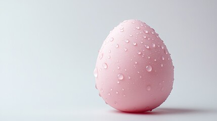 Pink egg-shaped object with water droplets.