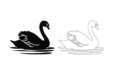 Elegant Black and White Swan Silhouettes Floating on Water