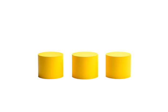 Three yellow geometric cylinders stacked on a white background - Powered by Adobe