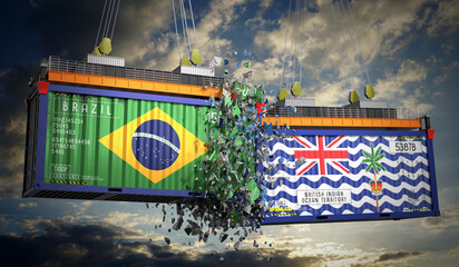 Cargo containers with flags of Brazil and British Indian Ocean Territory - 3D illustration