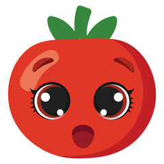 Surprised red tomato with big eyes and open mouth, ideal for food-related designs, educational content for kids or farm market promotions