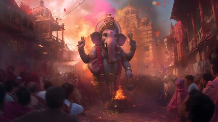 Lord Ganesha Procession in a Festive Indian Setting