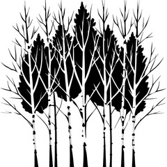 Birch Tree Cluster vector silhouette black design white background