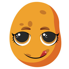 Smiling potato with big shiny eyes and tongue out perfect for food packaging, children’s books, or fun culinary designs