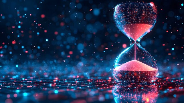 Futuristic hourglass in a virtual reality grid