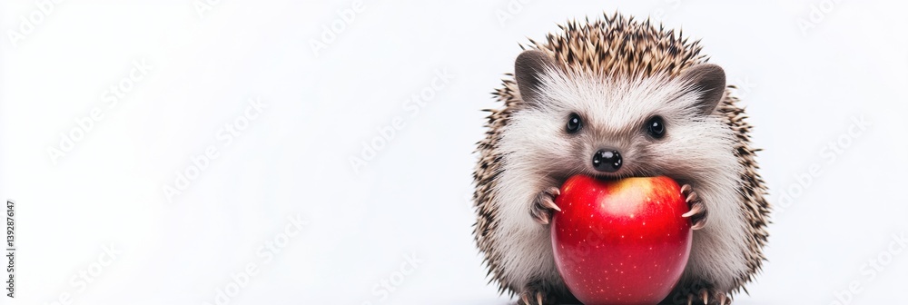 Aufkleber cute hedgehog with a bright red apple in studio setting with soft lighting on a clean white backgrou