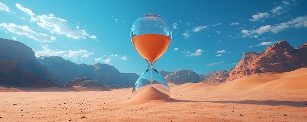 A surreal hourglass in the vast desert landscape