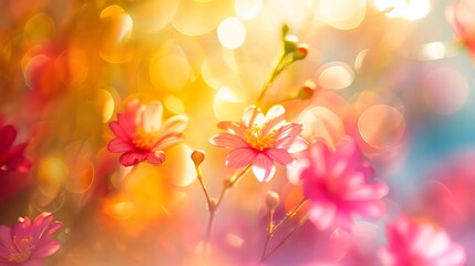 Fototapeta premium Delicate Pink Flowers in Soft Sunlight