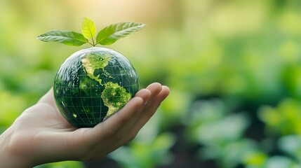 Sustainable Globe in Hand - ISO 14064 Compliance and Carbon Footprint Monitoring, Digital Transformation