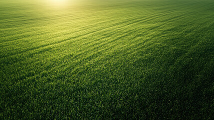 Lush green grass covers earth on bright day, creating serene landscape