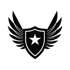 Obraz premium Military Eagle Crest Vector – Patriotic Shield Emblem with Wings Spread Silhouette 