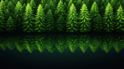 Fototapeta premium Lush green trees reflect beautifully on calm water surface under bright day
