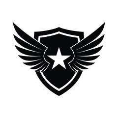 Military Eagle Crest Vector – Patriotic Shield Emblem with Wings Spread Silhouette
