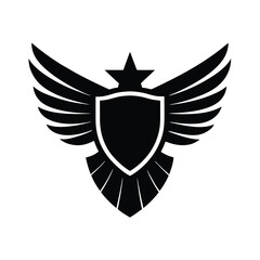 Military Eagle Crest Vector – Patriotic Shield Emblem with Wings Spread Silhouette
