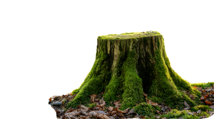 Beautiful Moss-Covered Tree Stump in Lush Forest Environment for Natural Landscape Designs