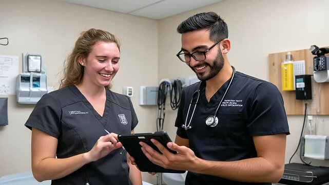 Allied Health Student Taking Patient Vitals in Bright Exam Room
