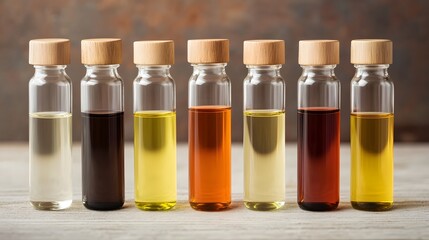 Refined Petroleum Products Displayed in Glass Vials Under Lab Conditions