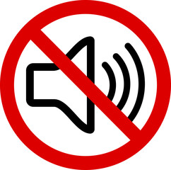 Loud sound prohibited sign icon. Restriction public sign isolated on transparent background. Universally indicating restriction or prohibition symbol. No sound no music vector illustration.