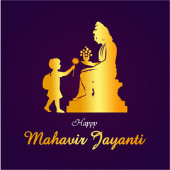 Happy Mahavir Jayanti Celebration with Child Offering Flowers to Lord Mahavir