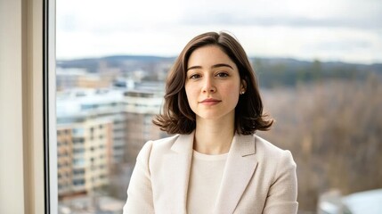 Fototapeta premium Confident sale woman in urban office professional portrait modern setting empowering view