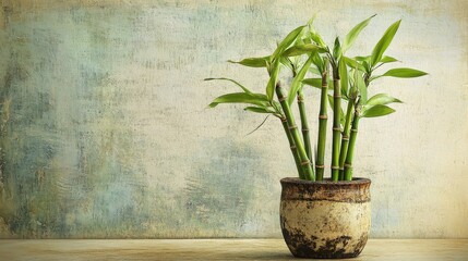 Fototapeta premium A vintage-style depiction of a feng shui lucky bamboo arrangement with a textured background
