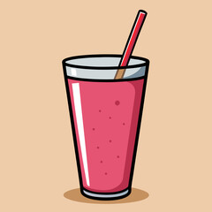 A refreshing pink smoothie in a tall glass with a red straw, perfect for a summer day's simple pleasure.