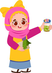 Smiling Girl in Hijab Showing Jar of Insect Specimens and Package