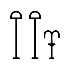 Two tall elegant lamps illuminating a tranquil park fountain at night, depicted in bold, simple lines.