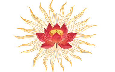 Naklejka premium Radiant Sun with a Lotus Flower at Its Center Symbolizing Enlightenment Isolated on transparent background.