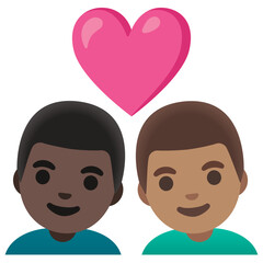 Male Couple with Heart Emoji (Dark & Medium Skin Tones)
