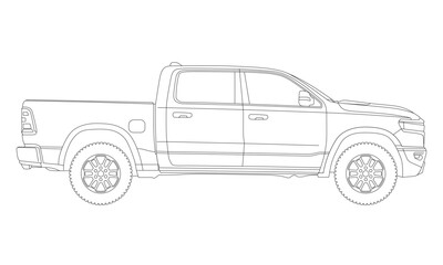 Outline Vector of a Modern Pickup Truck – Side View