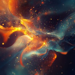 abstract art featuring fluid energy forms with radiant digital sparks isolated on a minimalistic background