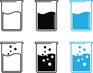 Chemical laboratory icon set. Chemical beaker, flask vector symbol isolated on transparent background. Ideal for science, chemistry, and research-themed projects. Vector illustration.